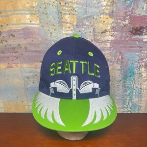 Seattle Seahawks NFL Wings Navy Cap With Green SnapBack 12th Man O/S